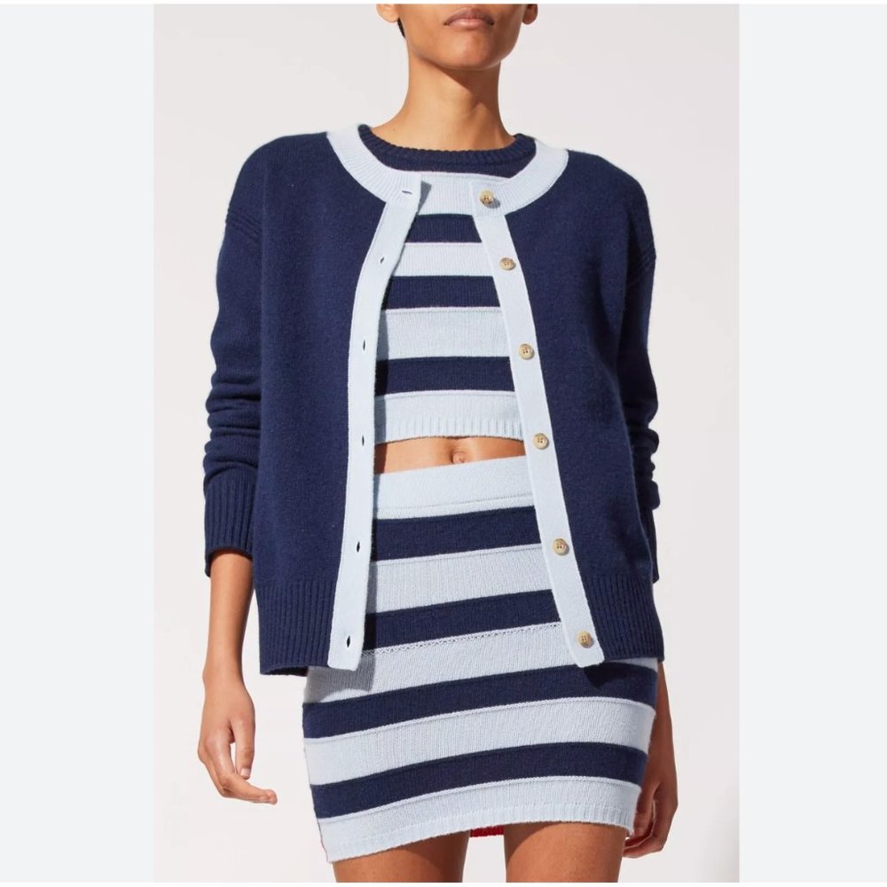 NWT Solid and Striped Kate Cardigan in Midnight Multi in wool and cashmere